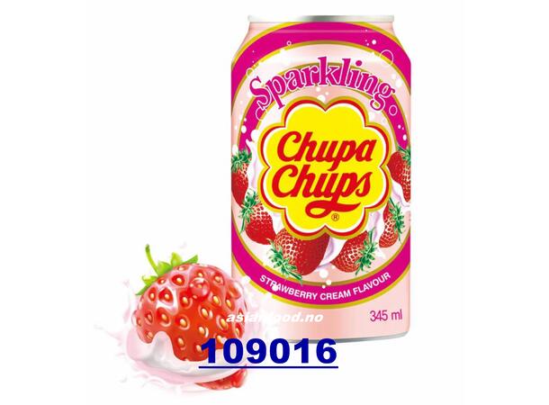 CHUPA CHUPS Sparkling strawberry & cream Nuoc soda - Kem Dau 24x345ml  KR
