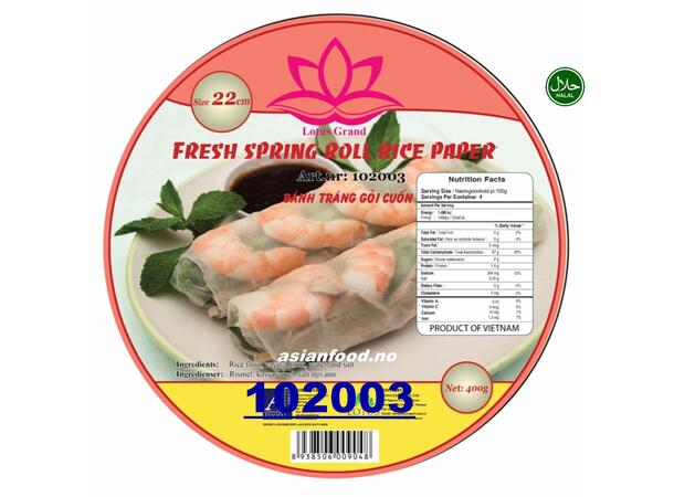 LOTUS Fresh springroll rice paper 22cm Banh trang goi cuon 40x400g  VN